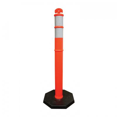 Poste de Advertencia Vallen Naranja con 2 Cintas Reflejantes Base Negra de 1.10 Mts X 9.5 Cm