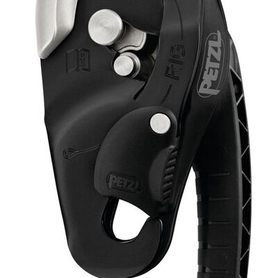 Descensor Petzl Rig de Aluminio Negro Autofrenante PCuerdas e 10 a 11.5 Mm
