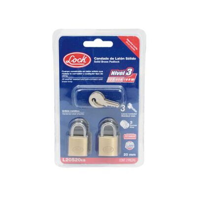 CANDADO LOCK L20S20EB DE LATON LLAVE ESTANDAR 2 PIEZAS 20MM