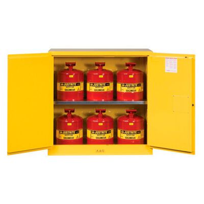 GABINETE JUSTRITE SUREGRIP DE ACERO ROJO DE 44 X 43 X 10 IN 2 PUERTAS CAPACIDAD 30 GAL PDESECHOS INFLAMABLES C6 BIDONES