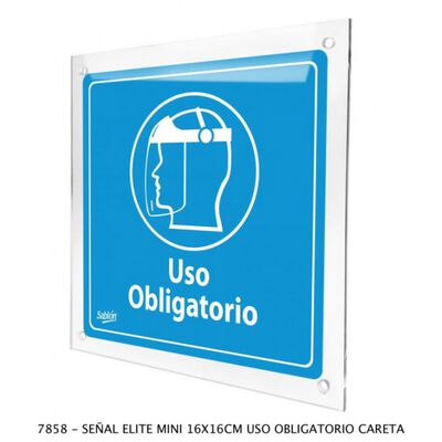 SENAL SABLON 7858 ACRIL ELITE 16X16 USO OBLIG CARETA TRANSPARENTE IMPRESO BLANCO  AZUL