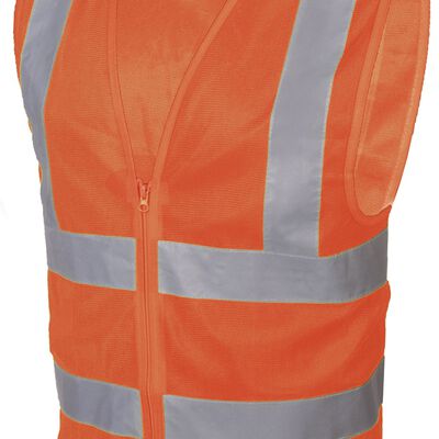CHALECO JYRSA SR1139ANCR ALTA VISIBILIDAD 1 POLIESTER NARANJA CON REFLEJANTES GRIS 2 IN ZIPPER AL FRENTE