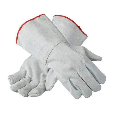 GUANTE PSOLDADOR ANSELL DE CARNAZA GRIS DE 36 CM DE LARGO COSIDO CHILO DE ARAMIDA T10