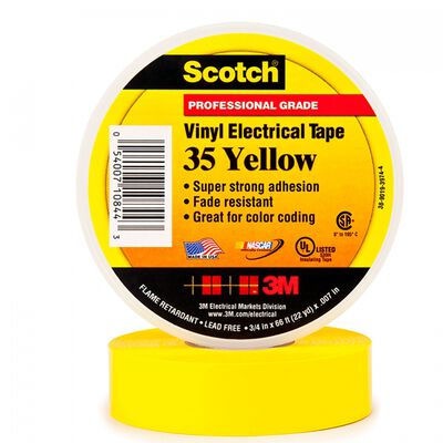 CINTA ELECTRICA 3M 80610833966 SCOTCH 3M 35 DE PVCPOLIVINILO CADHESIVO DE CAUCHO AMARILLO 34 IN X 66 FT