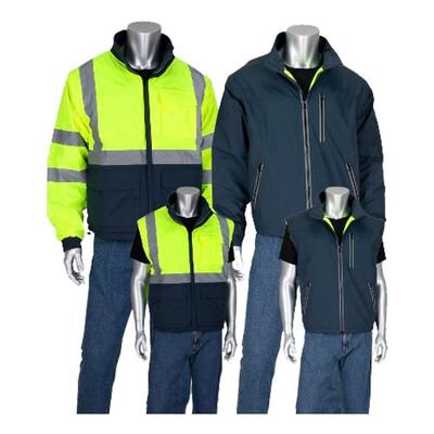 Chamarra Pip Impermeable Reversible de PoliesterNylon AmarilloNegro Mangas Desmontables CCinta Reflejante Plata de 2 In T3xl