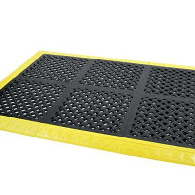 KIT DE TAPETE ERGO A2BZ2 ANTIFATIGA ZONA 2 DE PVC NEGRO 62 X 44 X 1 IN C/ESQUINEROS Y RAMPAS AMARILLOS P/DRENAJE