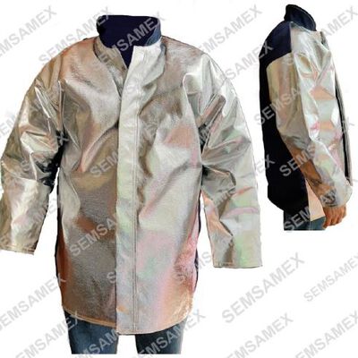 Chamarra de Kevlar Aluminizado en Frente y Mangas CEspalda de Tela Inherentemente Ignfuga y Forro de Tela Inherentemente Ignfuga Ligera Cosido CHilo Kevlar TS