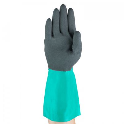 GUANTE ANSELL ALPHATEC FORRO DE NYLON CRECUBRIMIENTO TOTAL DE NITRILO GRISVERDE DE 14 IN T9