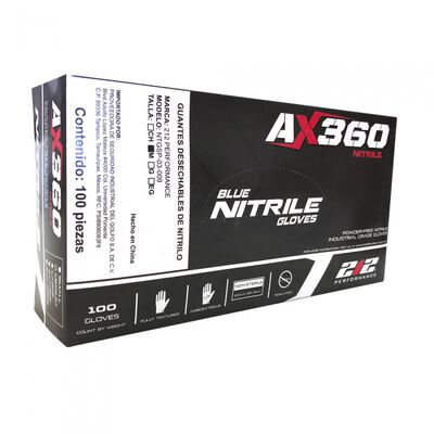 Guante Ax360 Desechable de Nitrilo Azul sin Polvo 5 Mil Dispenser C100 Pzas T-M