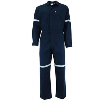 OVEROL LAKELAND TELA NOMEX AZUL MARINO 4.5 OZ C/CINTA REFLEJANTE DE 1 IN TERMOSELLADA PLATA PARTE INFERIOR DE PIERNA Y MANGA T-38