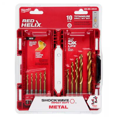 KIT JUEGO DE BROCAS MILWAUKEE 48894633 DE TITANIO SHOCKWAVE RED HELIX DE 10 PIEZAS