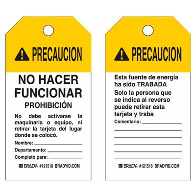 ETIQUETA DE BLOQUEO BRADY DE POLIESTER DE 5.75 IN H X 3 IN W AMARILLO SOBRE BLANCO