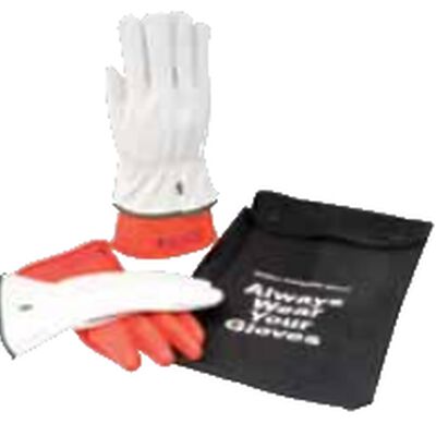 KIT DE GUANTES ENCON DIELECTRICOS CLASE 00 CGUANTE DE CAUCHO NARANJA Y GUANTE PROTECTOR DE PIEL T9