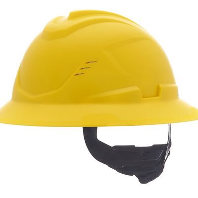 Casco Msa VGard C1 de Polietileno de Alta Densidad Amarillo de Ala Completa Ventilado Suspension de 4 Puntos CAjuste FasTrac Iii
