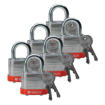 CANDADO BRADY DE ACERO TOPE NARANJA 5 PERNOS ARCO DE 34 IN C6 PZAS LLAVE DIFERENTE