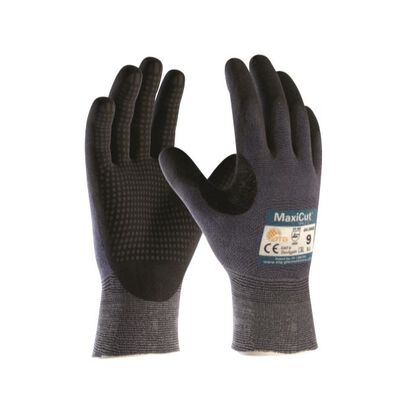 GUANTE ANTICORTE ATG MAXICUT ULTRA DT 443445 TEJIDO AZUL CRECUBRIMIENTO DE MICRO ESPUMA DE NITRILO NEGRO TL