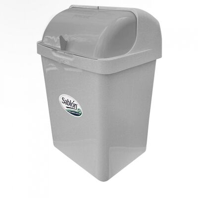CESTO DE BASURA SABLON 8041IN GRIS CON TAPA DE CORTINA CAPACIDAD DE 30 L