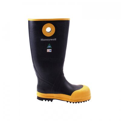 BOTA PARA BOMBERO HONEYWELL DE CAUCHO NEGRO/AMARILLO NO INSULADO C/C ACERO T-7