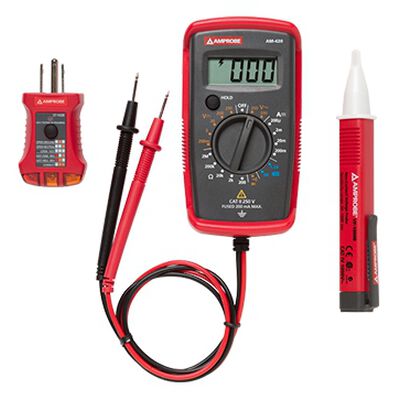 KIT AMPROBE PK110 ELECTRICISTA BASICO INCLUYE MULTIMETRO AM500 DETECTOR DE TENSION VP1000 Y COMPROBADOR DE INSTALACIONES ST102B