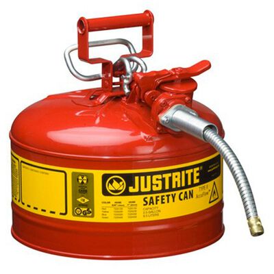 BIDON DE SEGURIDAD JUSTRITE ACCUFLOW TIPO II DE ACERO ROJO CAP 2.5 GAL C/MANGUERA DE 5/8 IN