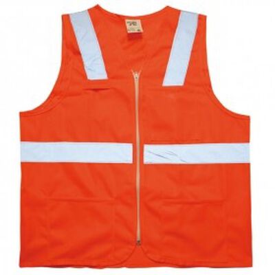 CHALECO 100% POLIESTER NARANJA C/CINTA REFLEJANTE C/3 BOLSAS T-L