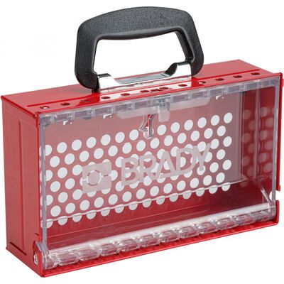 CAJA DE BLOQUEO GRUPAL BRADY 150505 DE ACERO ROJO CCUBIERTA DE POLICARBONATO DE 6.25 IN X 10.5 IN P12 CANDADOS
