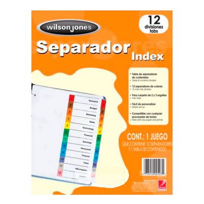 SEPARADORES WILSON JONES P1348 PAPEL BLANCO TAMAÑO CARTA PESTAÑA PLATIFICADA MULTICOLOR