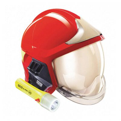 CASCO PBOMBERO MSA GALLET F1 XF ROJO CVISOR DORADO Y CINTAS REFLEJANTES AMARILLO TL