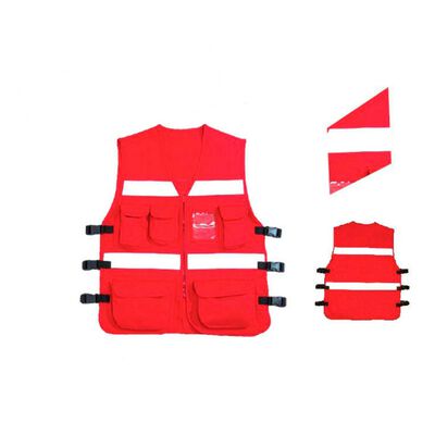 Chaleco Vests de Gabardina 100% Algodon Rojo C7 Bolsas y Cinta Reflejante Unitalla