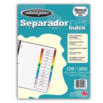 Separador Wilson Jones P1368 Mensual de Colores