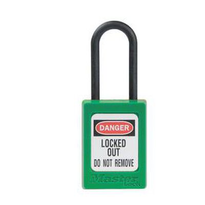 CANDADO DIELECTRICO MASTER LOCK DE TERMOPLASTICO VERDE GRILLETE DE NYLON DE 316 IN CLLAVE IGUAL