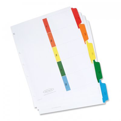 SEPARADORES WILSON JONES P1345 PAPEL BLANCO TAMAÑO CARTA PESTAÑA PLATIFICADA MULTICOLOR PAQUETE 5 PIEZAS