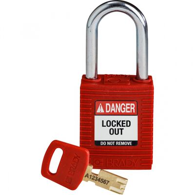 CANDADO BRADY DE BLOQUEO DE NYLON SAFEKEY ARCO DE ACERO 1.8 IN H X 1.5 IN W X 0.75 IN D