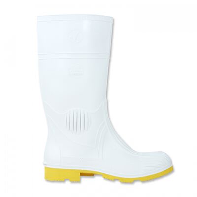 BOTA BATA CHIBOL DE PVC BLANCO SUELA AMARILLA CFORRO DE POLIESTER T5