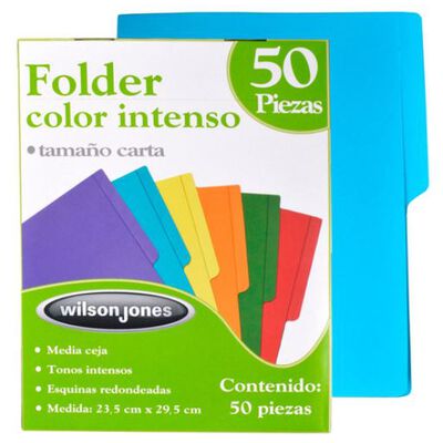 FOLDER WILSON JONES P3290 PAPEL CARTA AZUL INTENSO PAQUETE 50 PZ