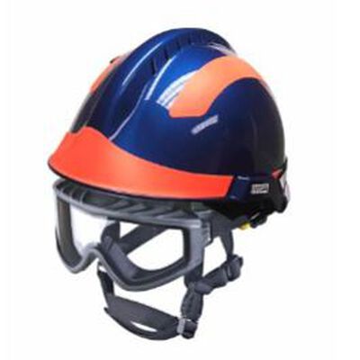 CASCO GALLET F2 XTREM AZUL VENTILADO BARBIQUEJO DE 3 PUNTOS GOGGLES RESPONDER PORTALMPARA Y STICKERS EN ROJO