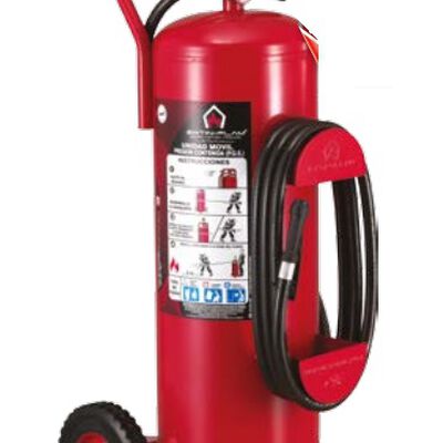 EXTINTOR MOVIL EXTINFLAM PQS TIPO ABC FOSFATO MONOAMONICO DE ACERO ROJO CAP 50 KG