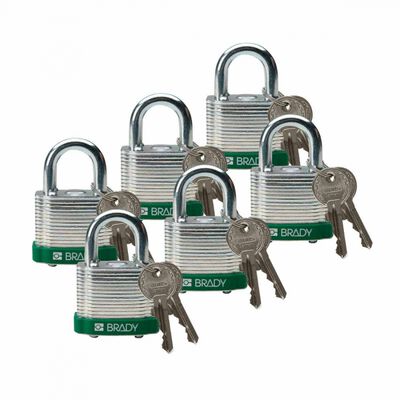 CANDADO BRADY DE ACERO TOPE VERDE 5 PERNOS ARCO DE 34 IN C6 PZAS LLAVE DIFERENTE