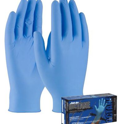 GUANTE PIP AMBIDEX DE NITRILO AZUL DESECHABLE 3 MIL ESPESOR 9.4 IN LARGO SIN POLVO PU&Ntilde;O ENRROLLADO TS