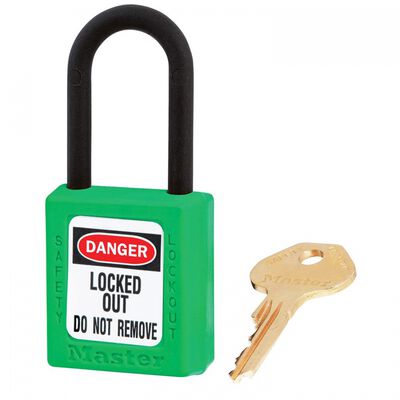 CANDADO MASTER LOCK DIELECTRICO DE TERMOPLASTICO VERDE 6 PERNOS ALTURA ARCO 38 MM CLLAVE DIFERENTE
