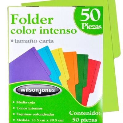 FOLDER WILSON JONES P3291 PAPEL TAMA&Ntilde;O CARTA VERDE INTENSO PAQUETE DE 50 PZ