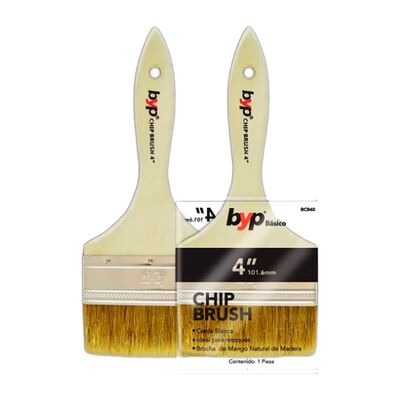 BROCHA BYP BCB40 DE MANGO DE MADERA NATURAL CERDA BLANCO CASQUILLO DE ACERO 4 IN