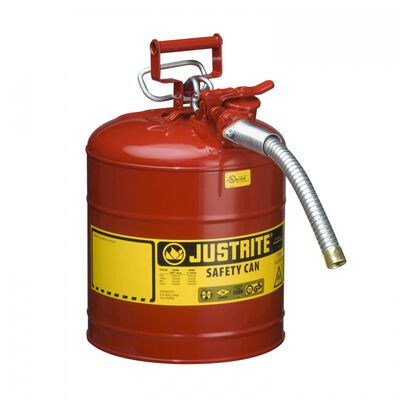 BIDON DE SEGURIDAD JUSTRITE TIPO II ACCUFLOW DE ACERO ROJO DE 5 GAL DE 11.75 IN X 17.5 IN C/MANGUERA DE METAL DE 1 IN P/GASOLINA