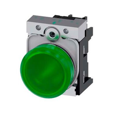 LAMPARA DE SE&Ntilde;ALIZACION SIEMENS 3SU11536AA401AA0 22 MM REDONDO METAL BRILLANTE VERDE LENTE LISO 110 VAC BORNE DE TORNILLO
