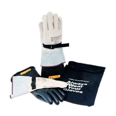 KIT DE GUANTES ENCON DIELECTRICOS CLASE 0 DE 11 IN CGUANTE DE CAUCHO NEGRO Y GUANTE PROTECTOR DE PIEL BLANCO T8