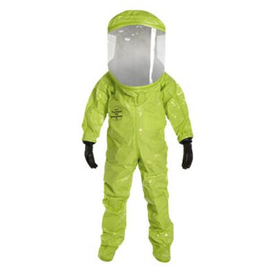 TRAJE ENCAPSULADO DUPONT TYCHEM 10000 AMARILLO LIMON CERTIFICADO TIPO 1 CE CARETA EXTRA-AMPLIA ESPALDA EXPANDIDA GUANTES DE BUTILO ENTRADA POSTERIOR T-L
