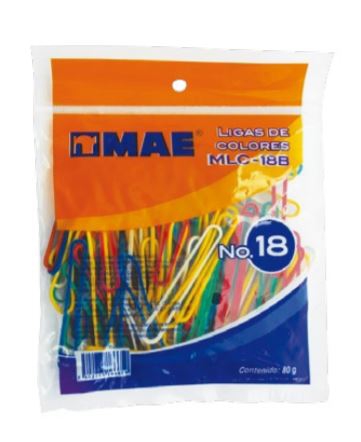 LIGAS MAE MLC18B DE HULE DE COLORES DEL NUMERO 18 BOLSA CON 80 G  image number null
