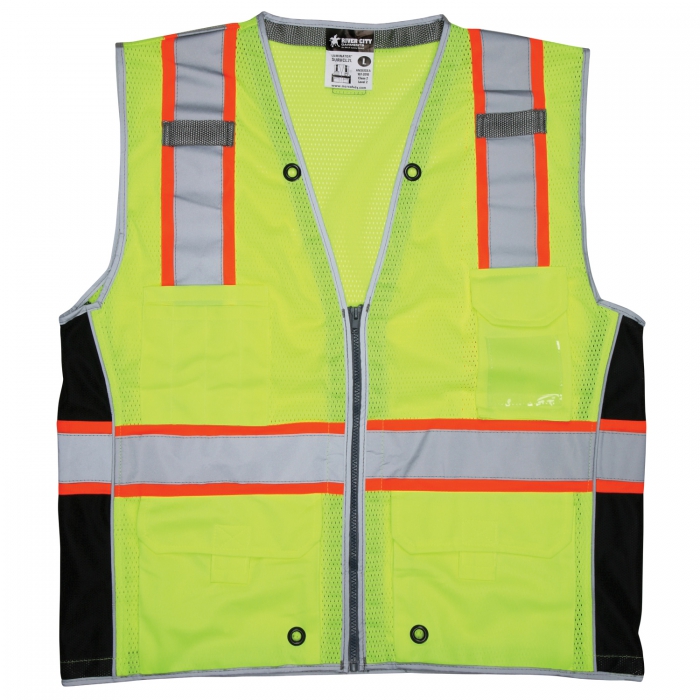 CHALECO MCR TIPO MINERO DE POLIESTER VERDE ALTA VISIBILIDAD CLASE II CCINTA REFLEJANTE NARANJAPLATA DE 3 IN TXL  image number null