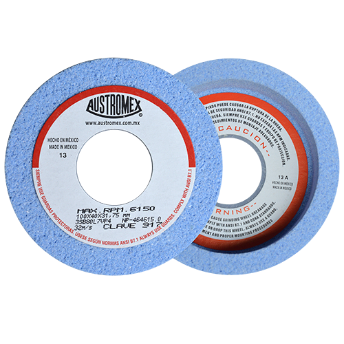 RUEDA AUSTROMEX 917 AZUL VITRIFICADA PARA RECTIFICADO DE ACERO TIPO 6 DIMENSION 100X40X31.75 ESPECIFICACION 3SB80L7VP4  image number null