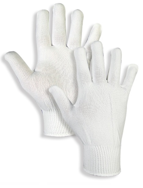 GUANTE TEJIDO DE POLIESTER BLANCO PESO PESADO RIBETE AZUL TS  image number null